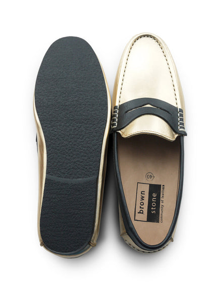 Bicolor Leather Loafer Gold and Black - Assembly Artisans Co.,Ltd.