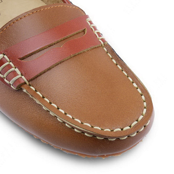 Bicolor Leather Penny Moccasin Beige and Tan - Assembly Artisans Co.,Ltd.