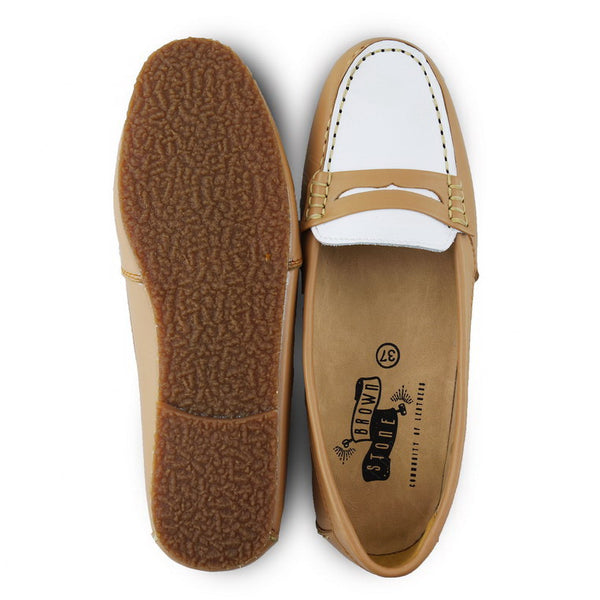 Bicolor Leather Penny Moccasin Cream and White - Assembly Artisans Co.,Ltd.