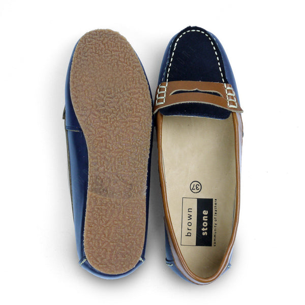 Suede Flip Leather Moccasin Bicolor Navy Beige - Assembly Artisans Co.,Ltd.