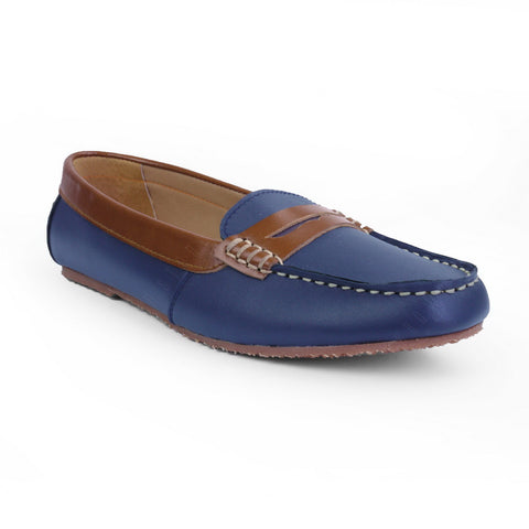 Leather Moccasin Bicolor Navy Beige - Assembly Artisans Co.,Ltd.