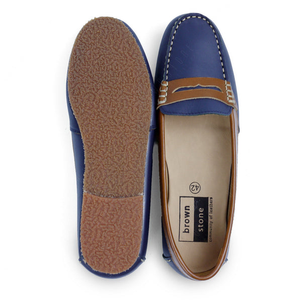 Leather Moccasin Bicolor Navy Beige - Assembly Artisans Co.,Ltd.