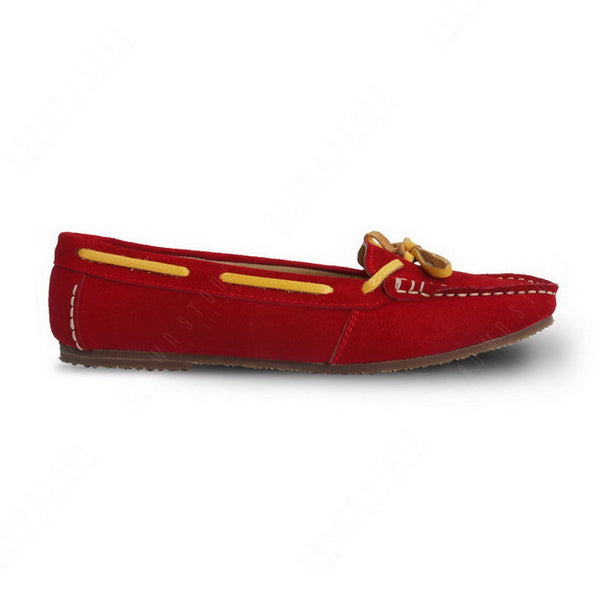 Bicolor Leather Lace Moccasin Suede Ruby Red and Yellow - Assembly Artisans Co.,Ltd.