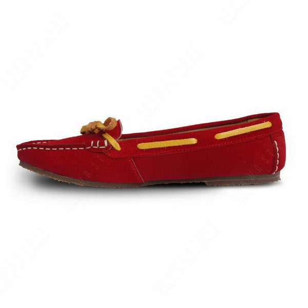 Bicolor Leather Lace Moccasin Suede Ruby Red and Yellow - Assembly Artisans Co.,Ltd.