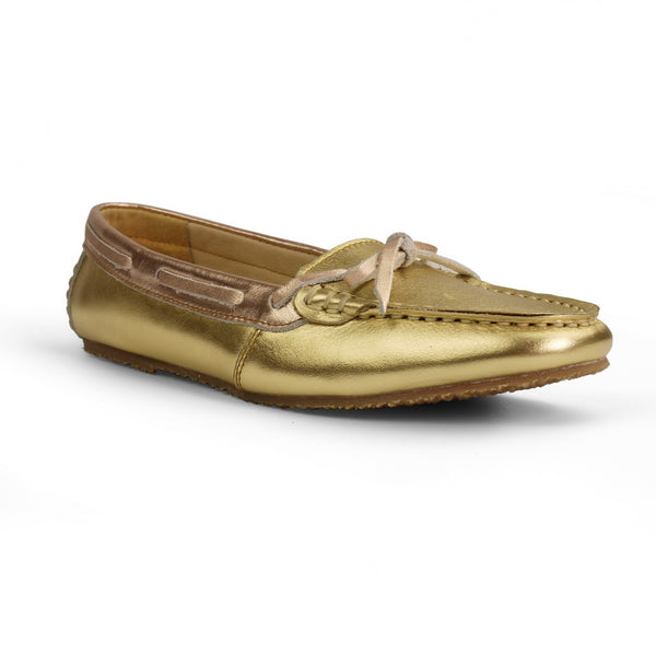 Gorgeous Girl Lace Leather Moccasin Stardust Gold and Rose Gold - Assembly Artisans Co.,Ltd.