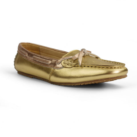 Gorgeous Girl Lace Leather Moccasin Stardust Gold and Rose Gold - Assembly Artisans Co.,Ltd.