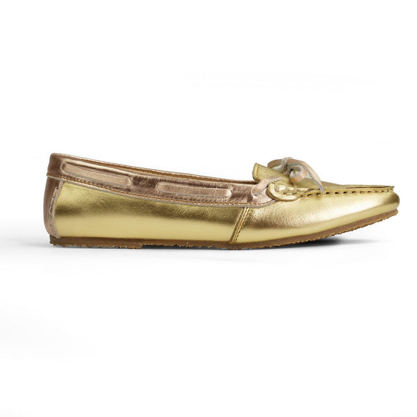 Gorgeous Girl Lace Leather Moccasin Stardust Gold and Rose Gold - Assembly Artisans Co.,Ltd.