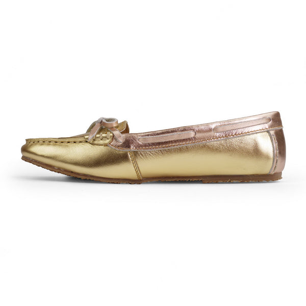 Gorgeous Girl Lace Leather Moccasin Stardust Gold and Rose Gold - Assembly Artisans Co.,Ltd.