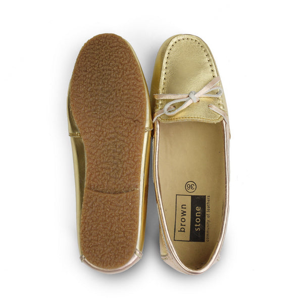 Gorgeous Girl Lace Leather Moccasin Stardust Gold and Rose Gold - Assembly Artisans Co.,Ltd.