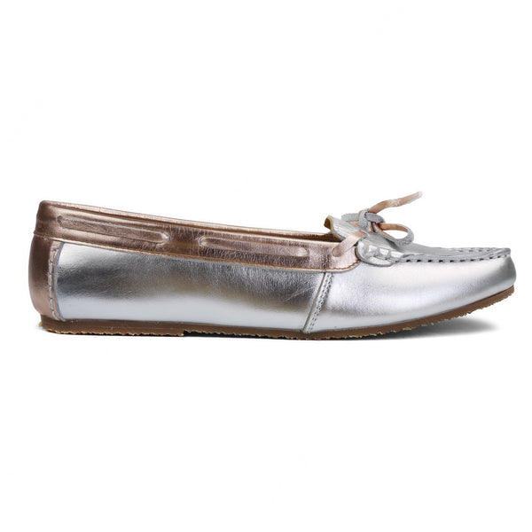 Gorgeous Girl Lace Leather Moccasin Liquid Silver and Rose Gold - Assembly Artisans Co.,Ltd.