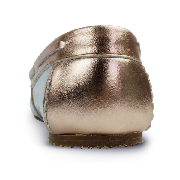 Gorgeous Girl Lace Leather Moccasin Liquid Silver and Rose Gold - Assembly Artisans Co.,Ltd.