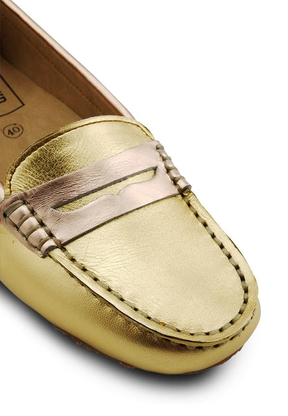 Gorgeous Girl Leather Moccasin Stardust Gold and Rose Gold - Assembly Artisans Co.,Ltd.