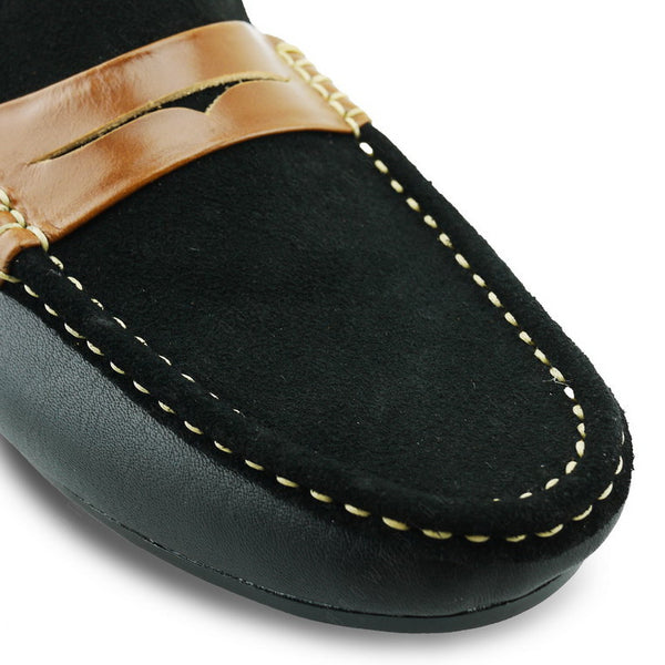 Suede Flip Leather Loafer Black Beige - Assembly Artisans Co.,Ltd.