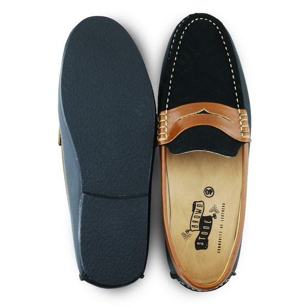 Suede Flip Leather Loafer Black Beige - Assembly Artisans Co.,Ltd.