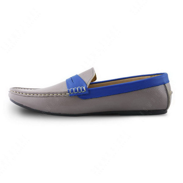 Bicolor Leather Penny Loafer Stone Grey and Indigo Blue - Assembly Artisans Co.,Ltd.