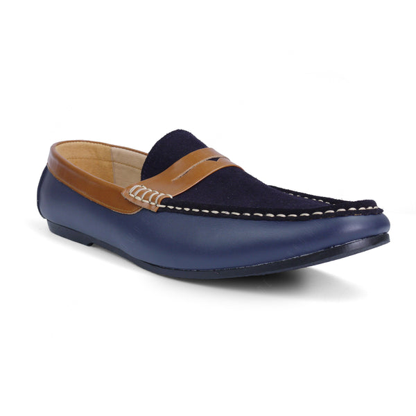 Suede Flip Leather Loafer Navy Beige - Assembly Artisans Co.,Ltd.