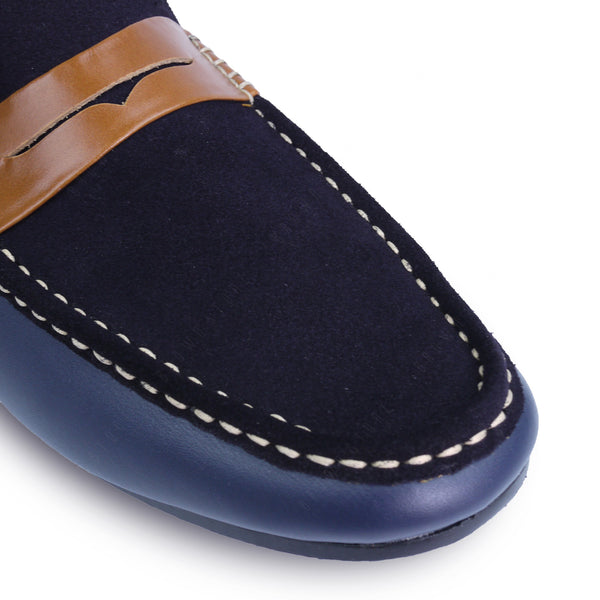 Suede Flip Leather Loafer Navy Beige - Assembly Artisans Co.,Ltd.