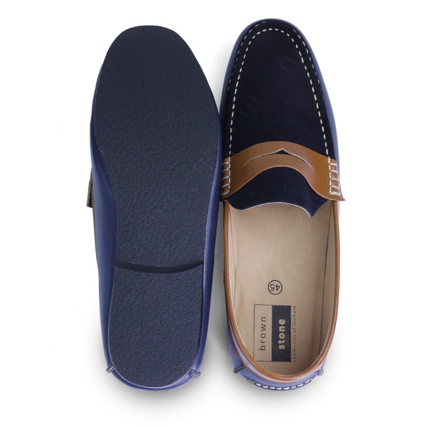 Suede Flip Leather Loafer Navy Beige - Assembly Artisans Co.,Ltd.