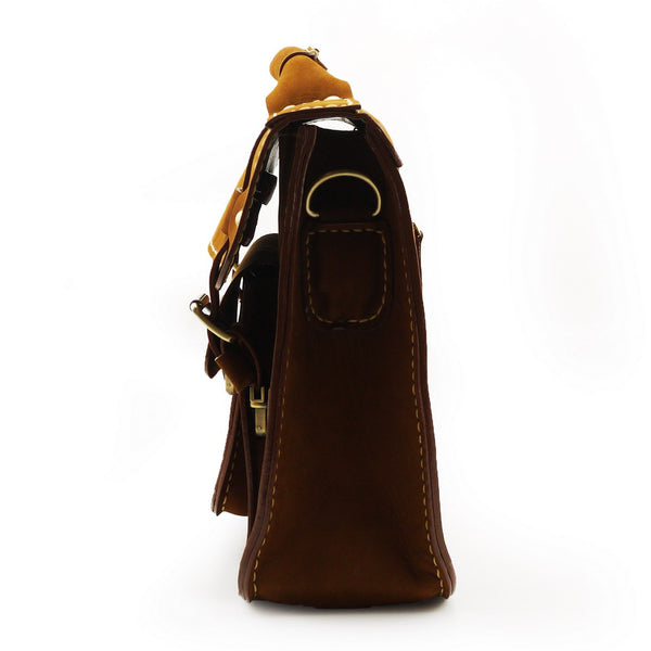 Brown Stone Leather Bag Japanese Large Satchel Natural Tan Nubuck - Assembly Artisans Co.,Ltd.