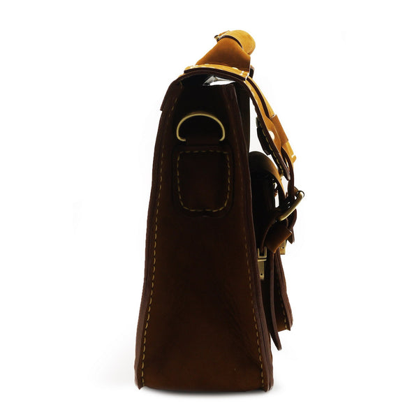 Brown Stone Leather Bag Japanese Large Satchel Natural Tan Nubuck - Assembly Artisans Co.,Ltd.
