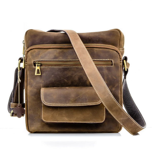 Brown Stone Messenger Leather Bag Military Tech Oil Nubuck - Dark Brown - Assembly Artisans Co.,Ltd.