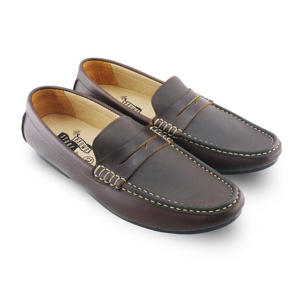Classy Penny Loafer Double Textures: Oil Tanned Brandy Brown & Nubuck - Assembly Artisans Co.,Ltd.