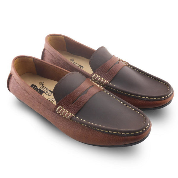 Classy Penny Loafer Double Textures: Wrinkle Soft Brown & Nubuck - Assembly Artisans Co.,Ltd.