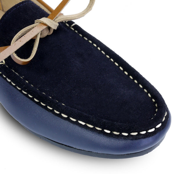 Suede Flip Lace Leather Loafer Navy Beige - Assembly Artisans Co.,Ltd.