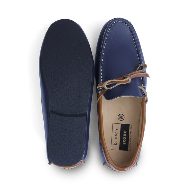 Bicolor Lace Leather Loafer Navy Beige - Assembly Artisans Co.,Ltd.