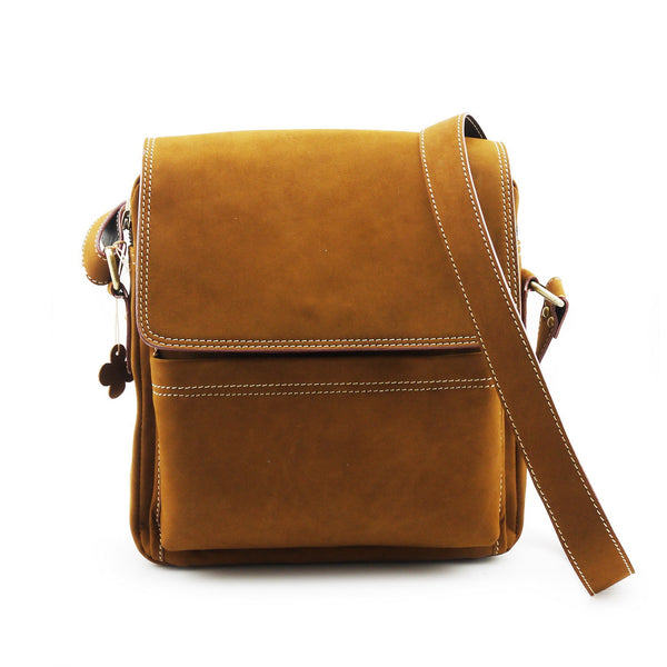Brown Stone Messenger Leather Bag Twenty Six Square - Tan Nubuck - Assembly Artisans Co.,Ltd.