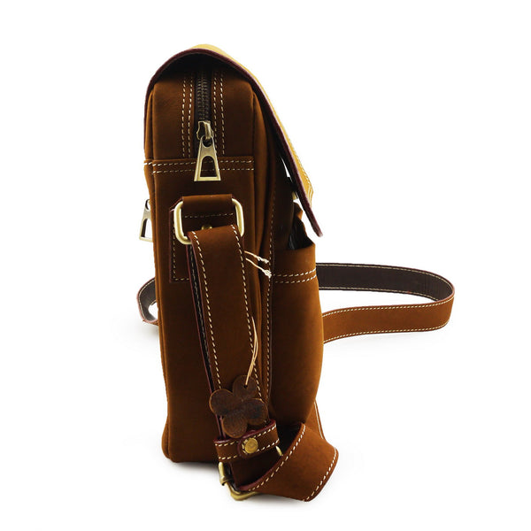 Brown Stone Messenger Leather Bag Twenty Six Square - Tan Nubuck - Assembly Artisans Co.,Ltd.