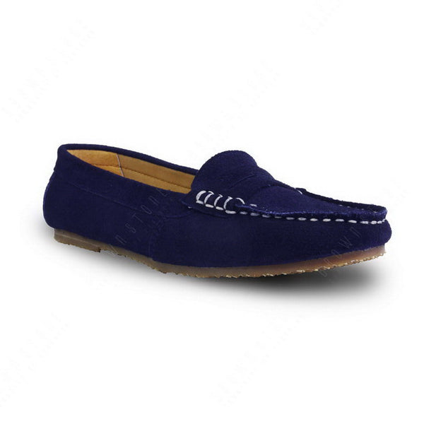 Penny Leather Moccasin Suede Navy Blue - Assembly Artisans Co.,Ltd.