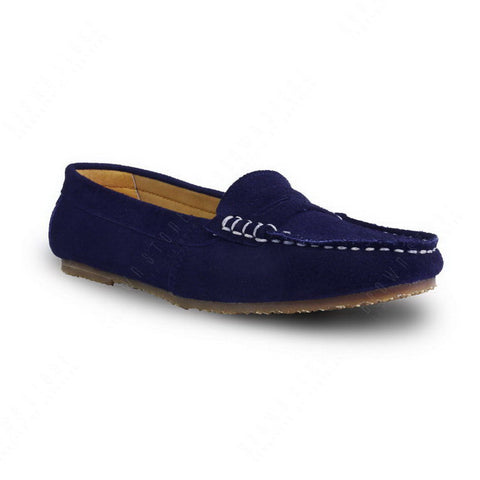 Penny Leather Moccasin Suede Navy Blue - Assembly Artisans Co.,Ltd.