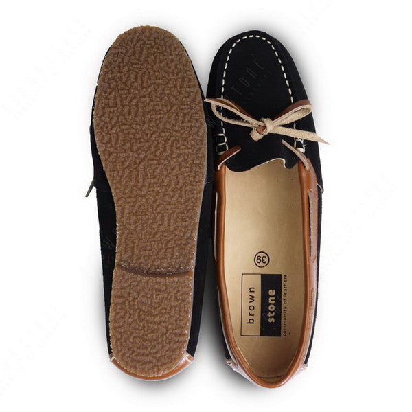 Bicolor Leather Lace Moccasin Suede Black and Beige - Assembly Artisans Co.,Ltd.
