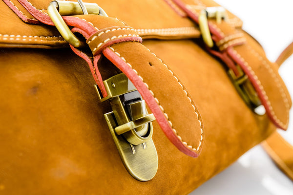 Brown Stone Leather Bag Vintage Satchel Natural Tan Nubuck - Assembly Artisans Co.,Ltd.