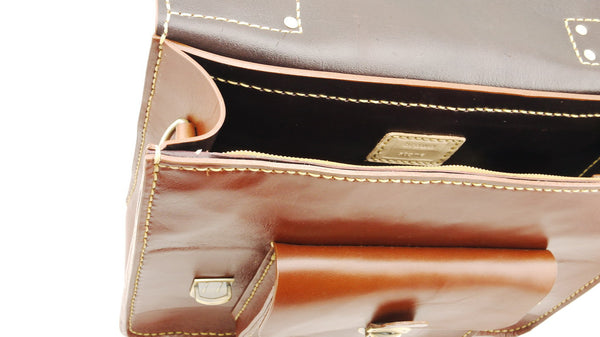 Brown Stone Leather Bag Japanese Large Satchel Natural Tan - Assembly Artisans Co.,Ltd.