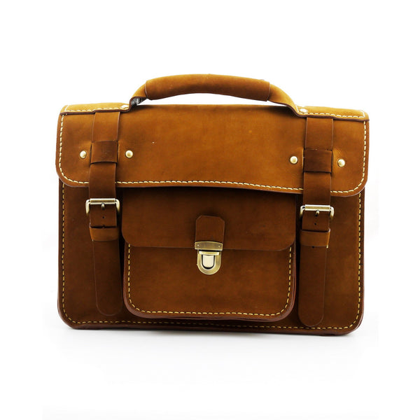 Brown Stone Leather Bag Japanese Large Satchel Natural Tan Nubuck - Assembly Artisans Co.,Ltd.