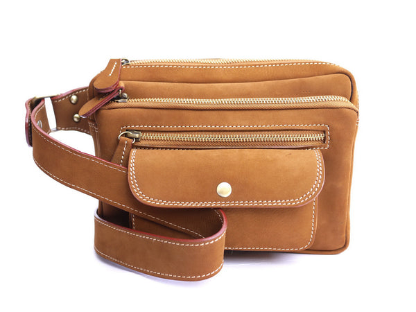 Brown Stone Vintage Leather Chest Bag Tan Nubuck - Assembly Artisans Co.,Ltd.