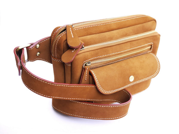 Brown Stone Vintage Leather Chest Bag Tan Nubuck - Assembly Artisans Co.,Ltd.