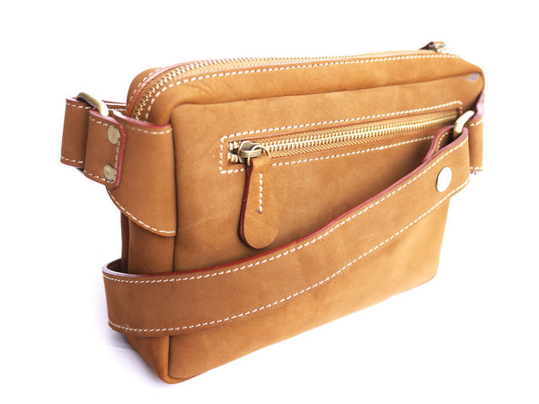 Brown Stone Vintage Leather Chest Bag Tan Nubuck - Assembly Artisans Co.,Ltd.