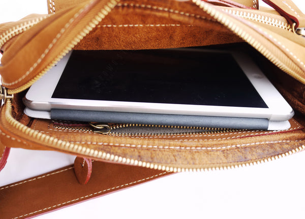 Brown Stone Vintage Leather Chest Bag Tan Nubuck - Assembly Artisans Co.,Ltd.