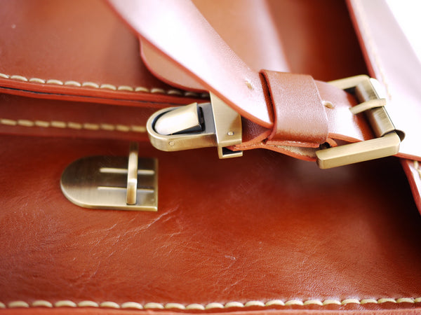 Brown Stone Leather Bag Japanese Large Satchel Natural Beige - Assembly Artisans Co.,Ltd.