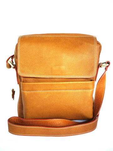 Brown Stone Messenger Leather Bag Twenty Six Square Chamois - Assembly Artisans Co.,Ltd.