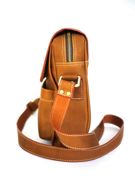 Brown Stone Messenger Leather Bag Twenty Six Square Chamois - Assembly Artisans Co.,Ltd.