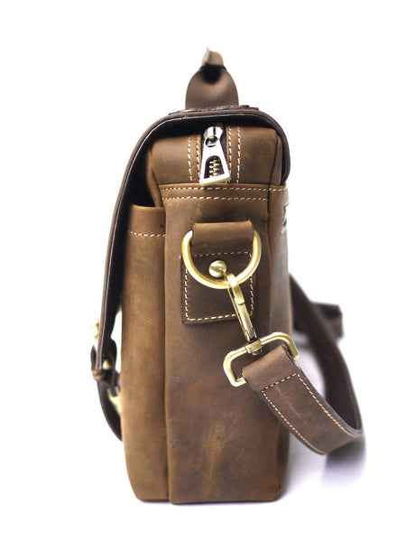 Brown Stone Leather Bag Vintage Satchel Oil Nubuck - Dark Brown - Assembly Artisans Co.,Ltd.