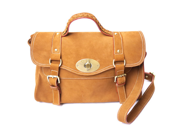 Brown Stone Leather Bag Elexa Satchel Natural Tan Nubuck - Assembly Artisans Co.,Ltd.