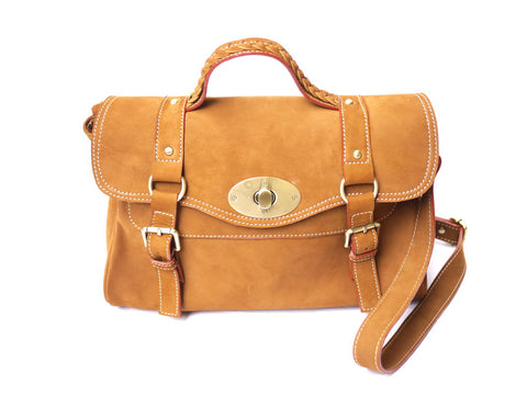 Brown Stone Leather Bag Elexa Satchel Natural Tan Nubuck - Assembly Artisans Co.,Ltd.