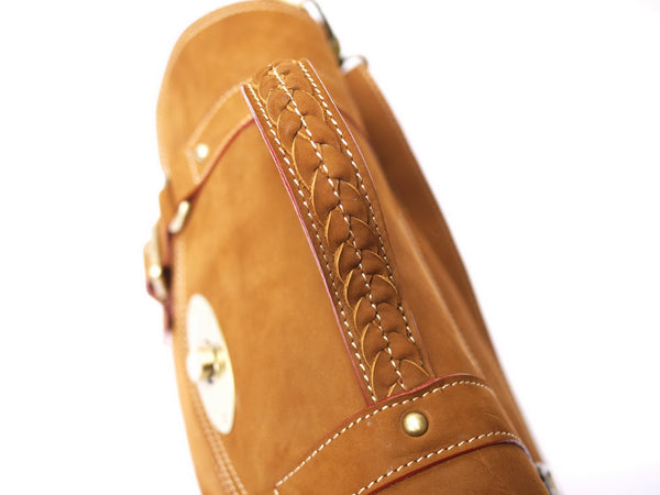 Brown Stone Leather Bag Elexa Satchel Natural Tan Nubuck - Assembly Artisans Co.,Ltd.