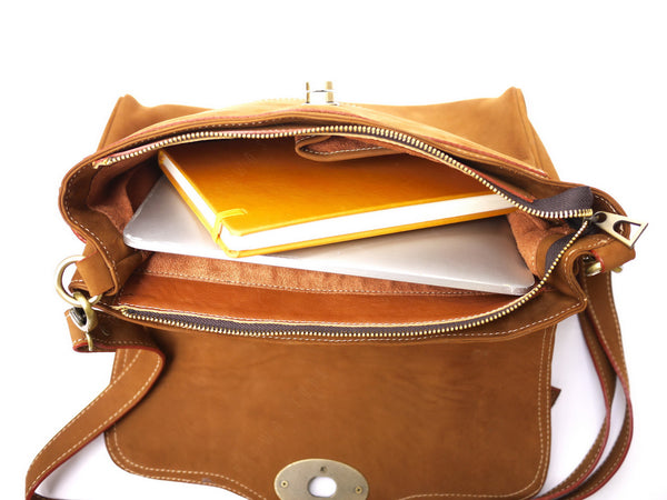 Brown Stone Leather Bag Elexa Satchel Natural Tan Nubuck - Assembly Artisans Co.,Ltd.