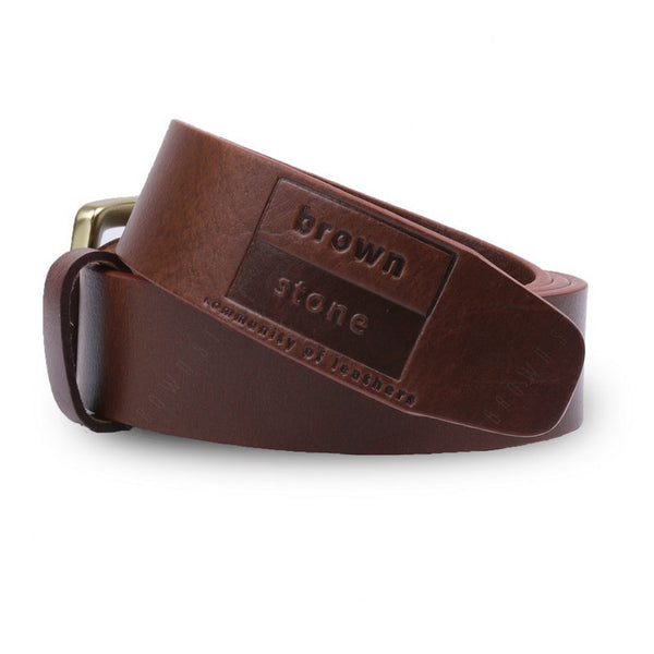 Full Grain Genuine Leather Belt - Milano Tan Narrow Belt Solid Brass Rectangle Buckle - Assembly Artisans Co.,Ltd.